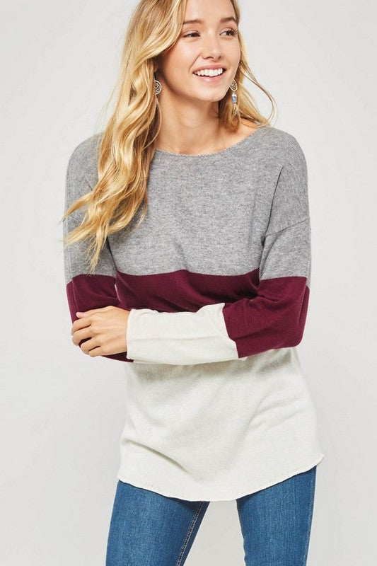 Burgundy & White Colorblock Sweater
