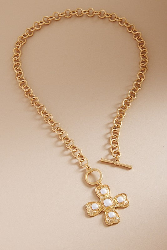 Pearl Cross Toggle Necklace