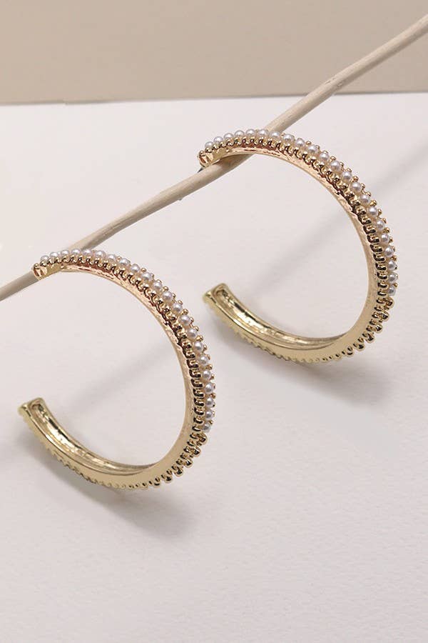 Pearl Pave Hoop Earrings