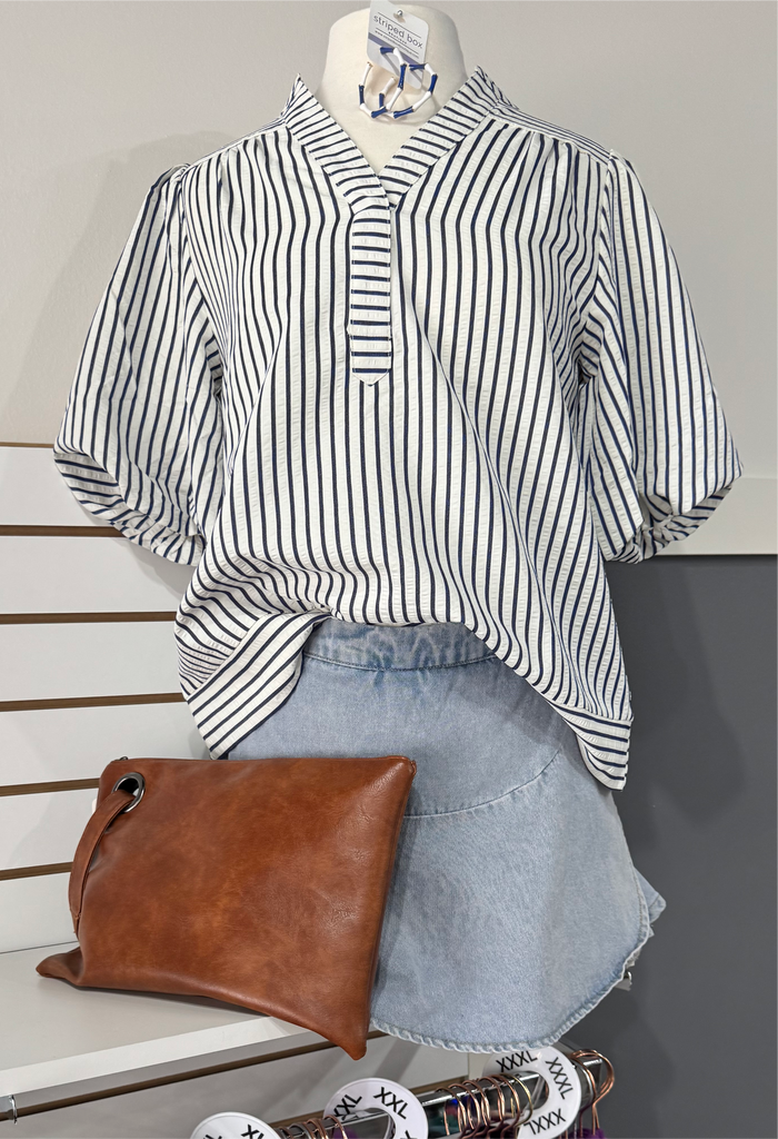 Navy Cream Striped Top