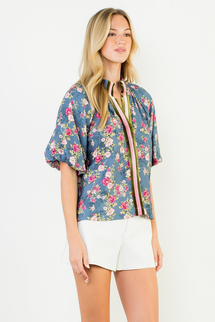 Blue Vintage Floral Top