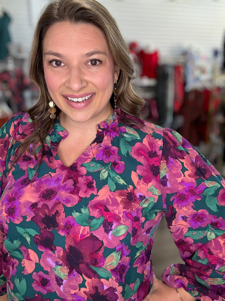 Teal Floral Woven Blouse