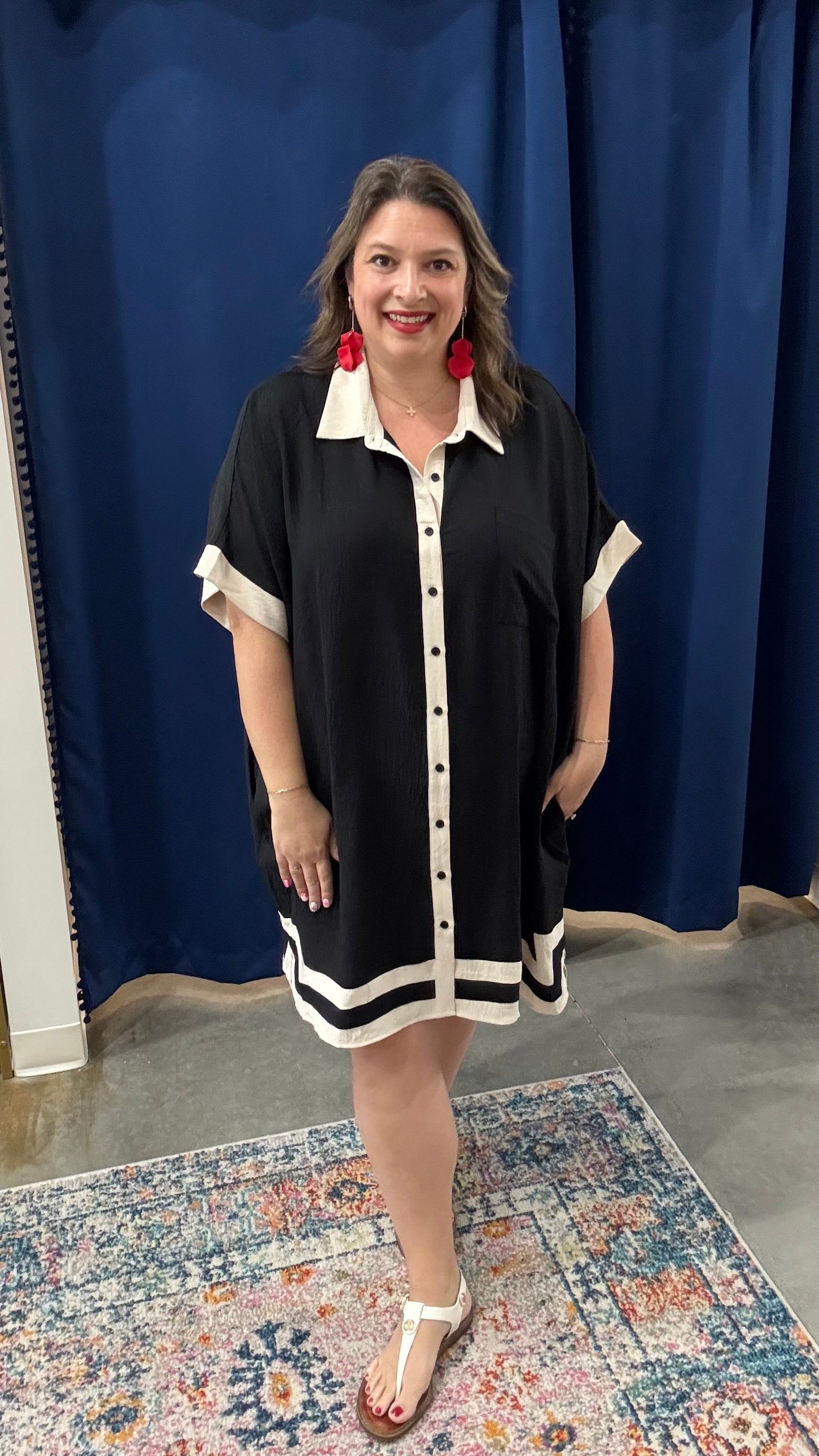 contrast shirt dress Joseph Ribkoff Shirt Dress with Contrast Piping And Sash Style 261944
