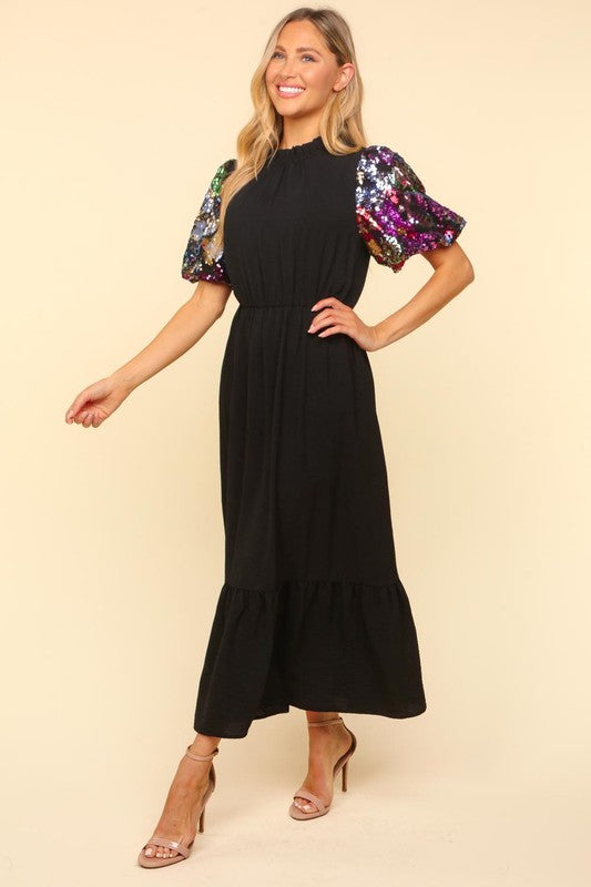 Sequin Sleeve Maxi Dress