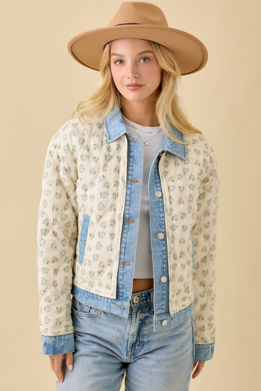 Blue Floral Quilted Jacket