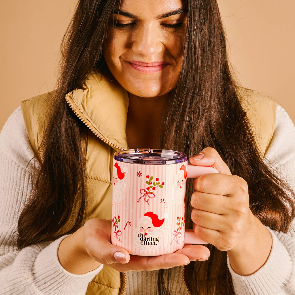 14 oz Insulated Mug, Holly Jolly Santa