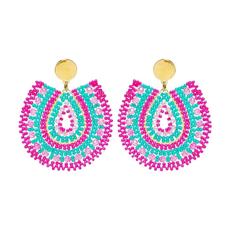 Pink & Turq Stainless Seedbead Earrings