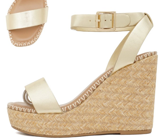 Gold Espadrille Wedge Sandals