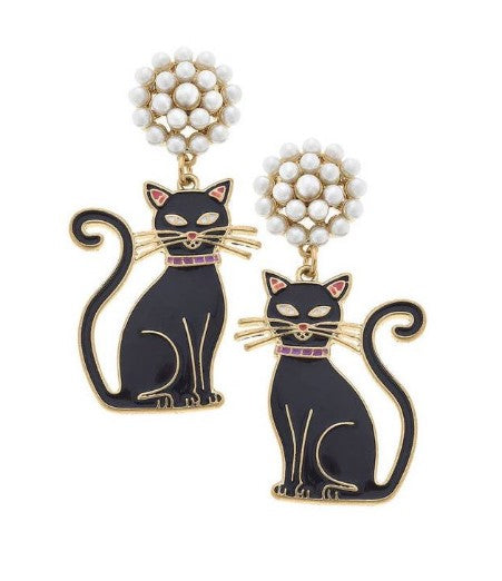 Halloween Enamel Black Cat Earrings