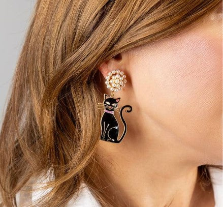 Halloween Enamel Black Cat Earrings