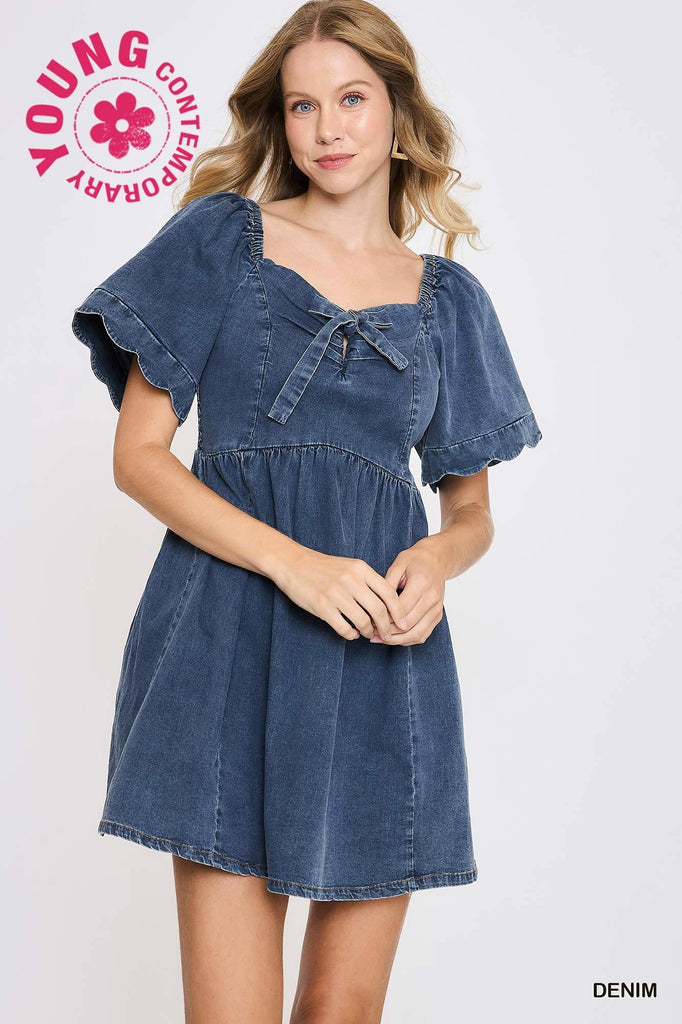 Denim Bow Mini Dress