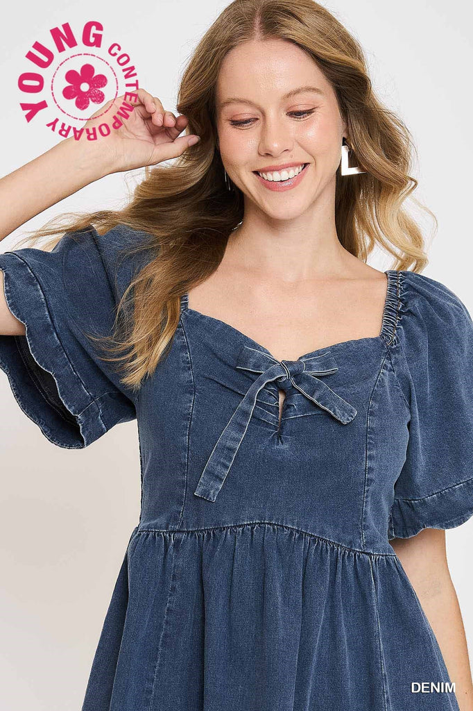 Denim Bow Mini Dress