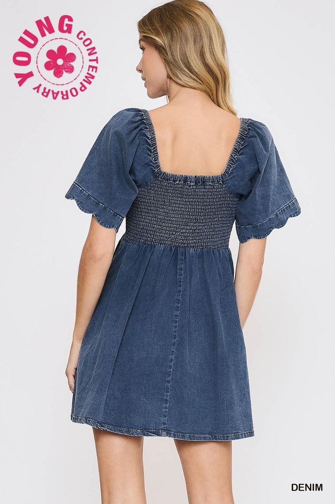 Denim Bow Mini Dress