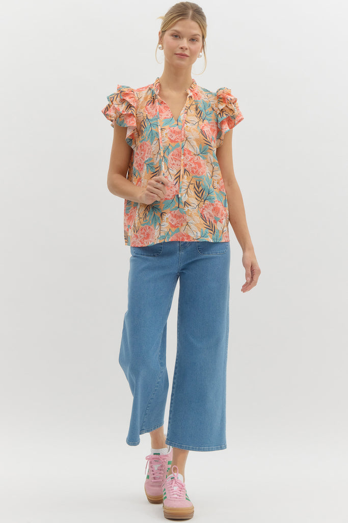 Coral Hibiscus Top