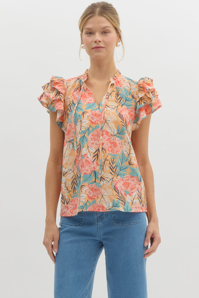 Coral Hibiscus Top