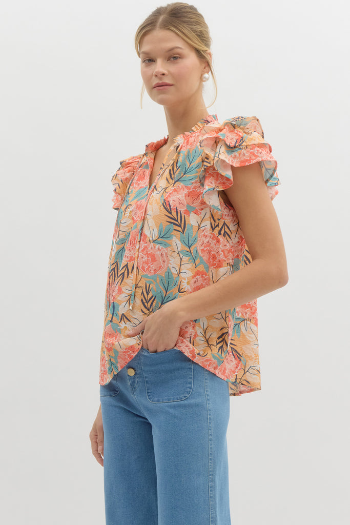 Coral Hibiscus Top