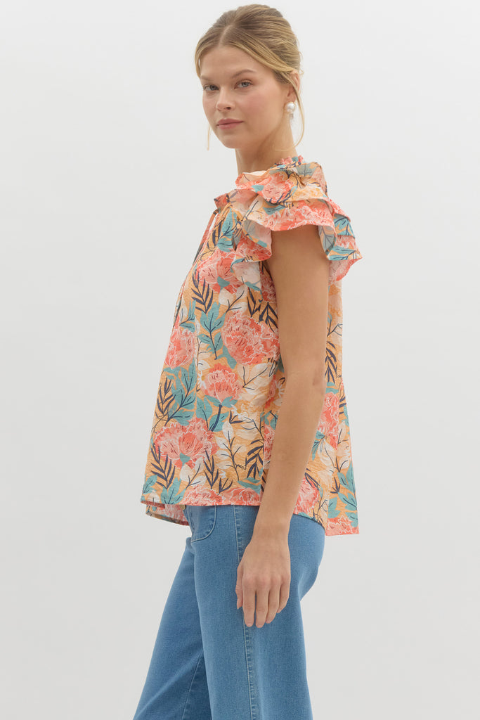 Coral Hibiscus Top