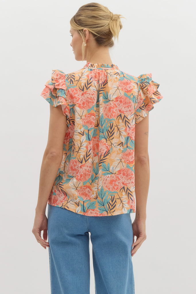 Coral Hibiscus Top