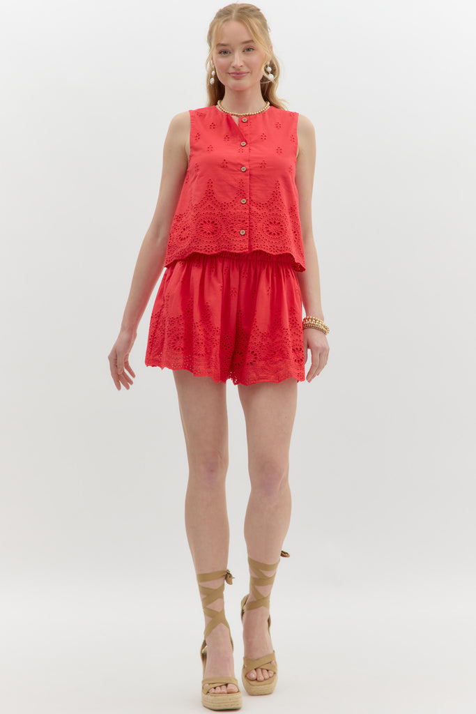 Red Eyelet Tank