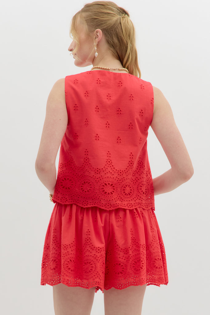 Red Eyelet Tank