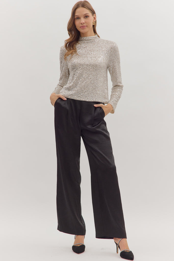 Sequin Mock Neck Top
