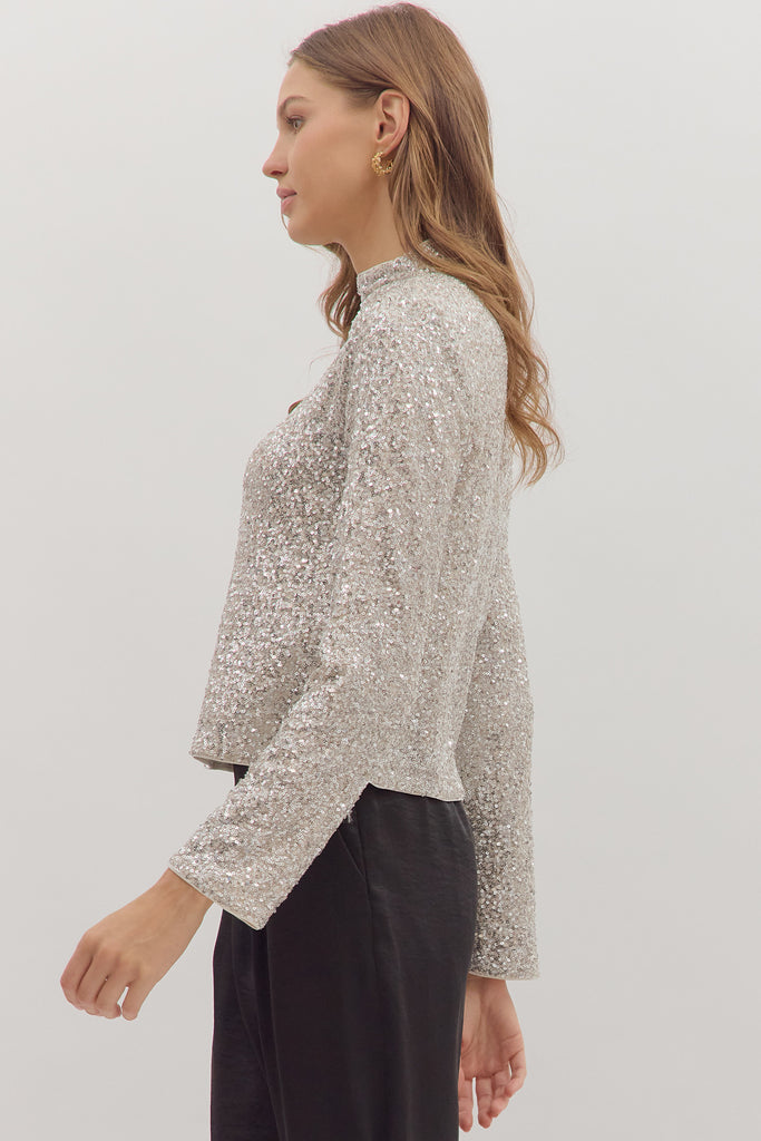 Sequin Mock Neck Top
