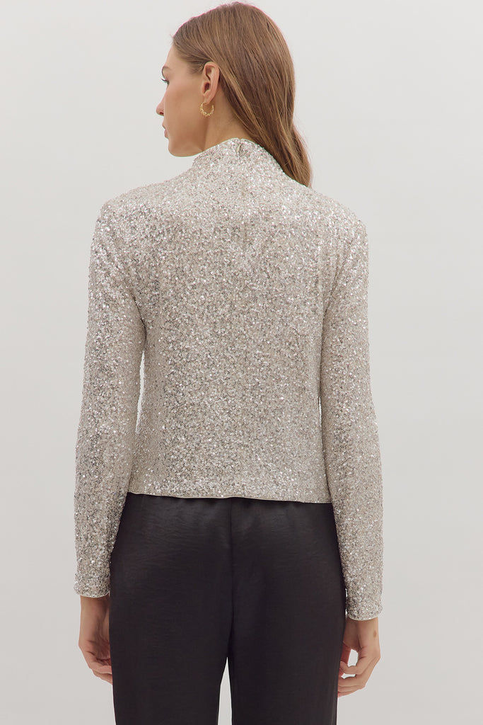 Sequin Mock Neck Top