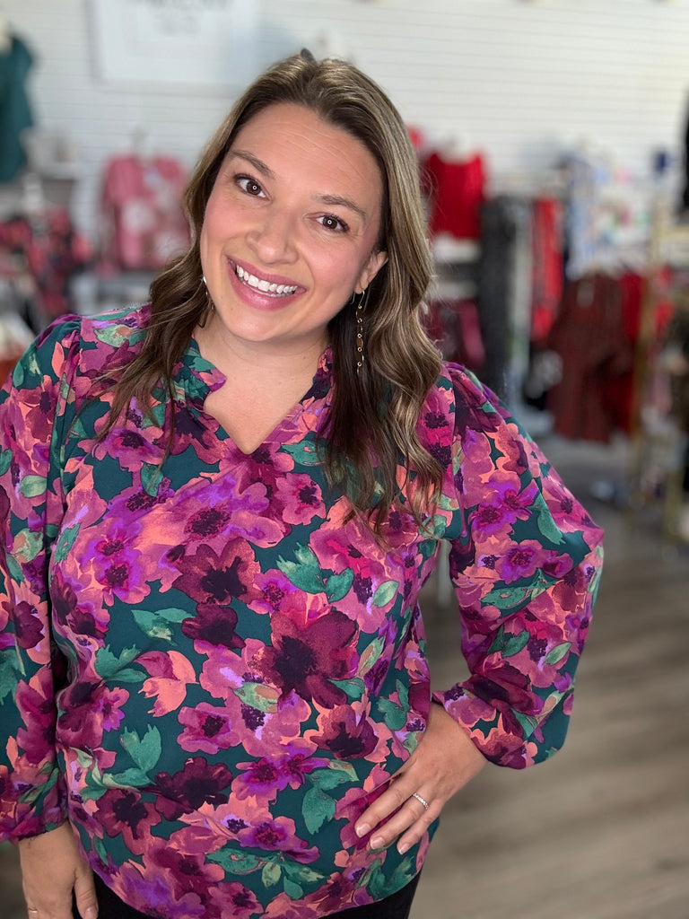 Teal Floral Woven Blouse