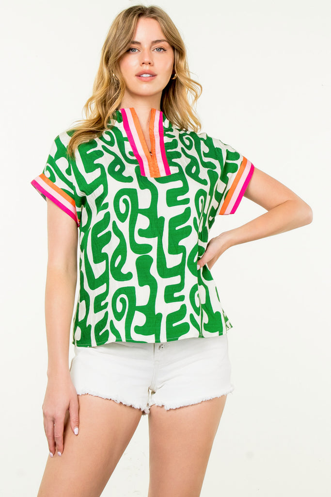 Green Palms Ribbon Top