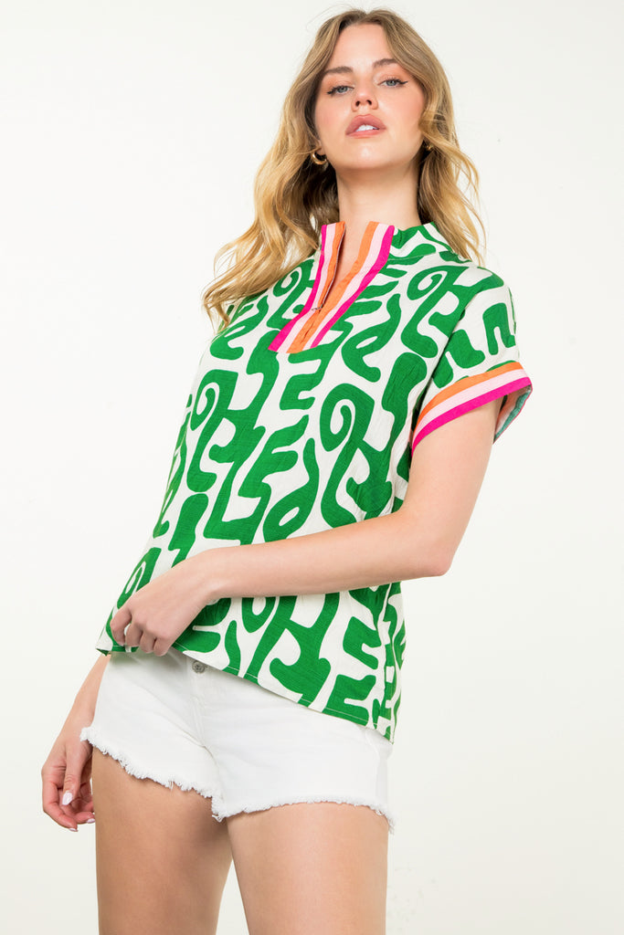 Green Palms Ribbon Top