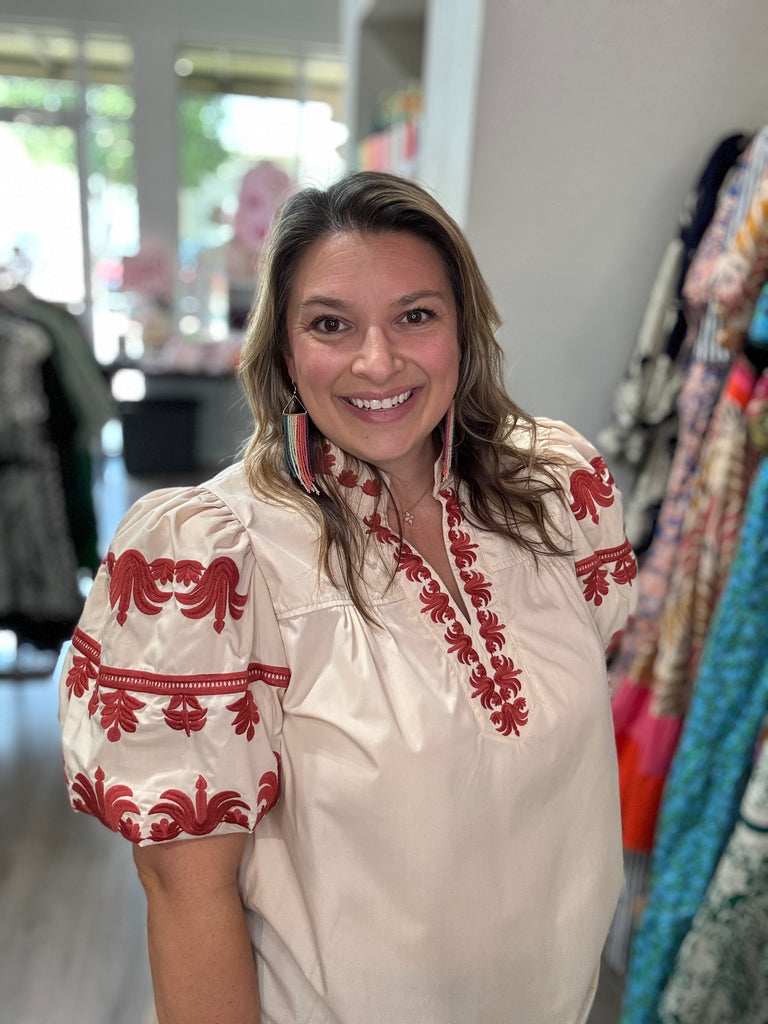 Rust Embroidered Palms Top