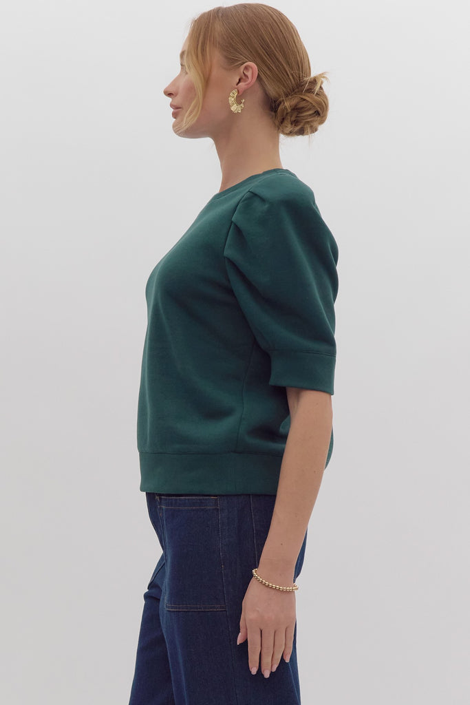 Hunter Green Puff Sleeve Top