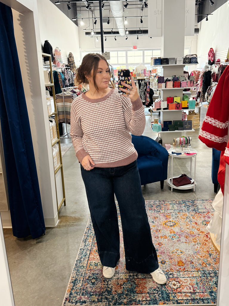 Dusty Lavender Checkboard Striped Sweater