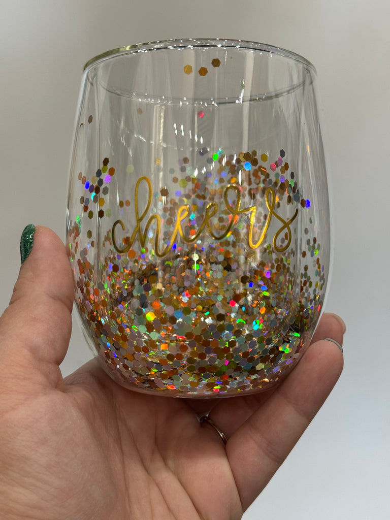 Cheers Glitter Wine Glass
