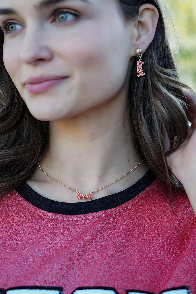 Texas Tech Enamel Script Necklace