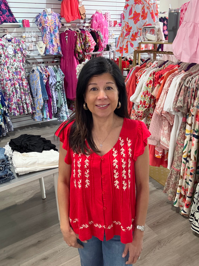 Red Embroidered Top