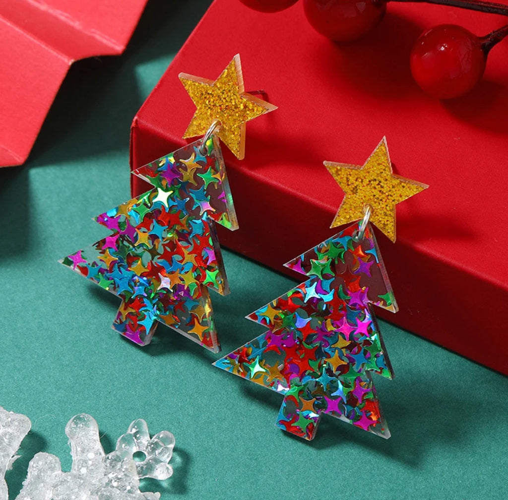 Star Acrylic Christmas Tree Earrings