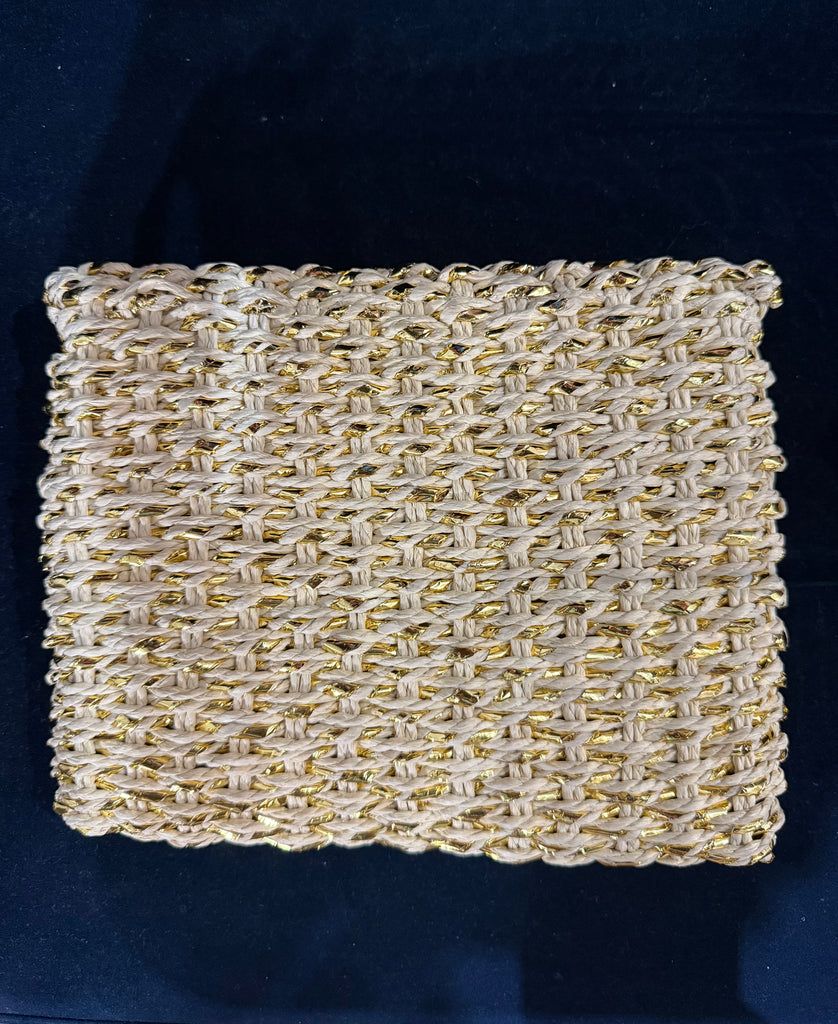 Gold Glitter Straw Clutch