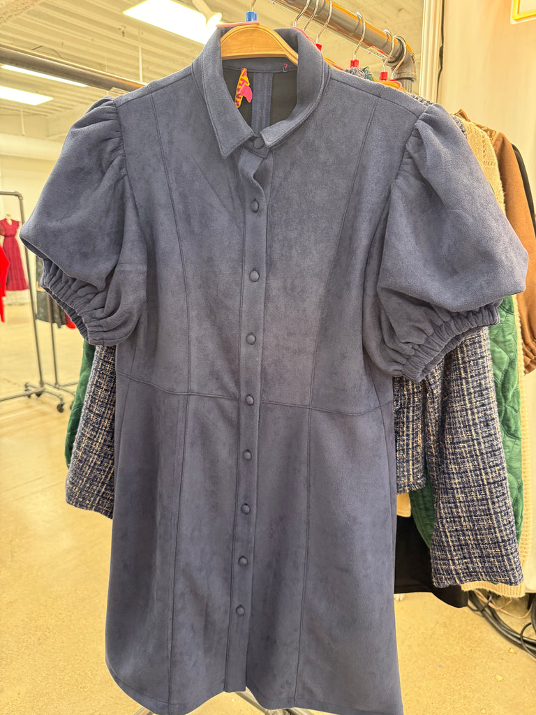 Faux Suede Button Dress