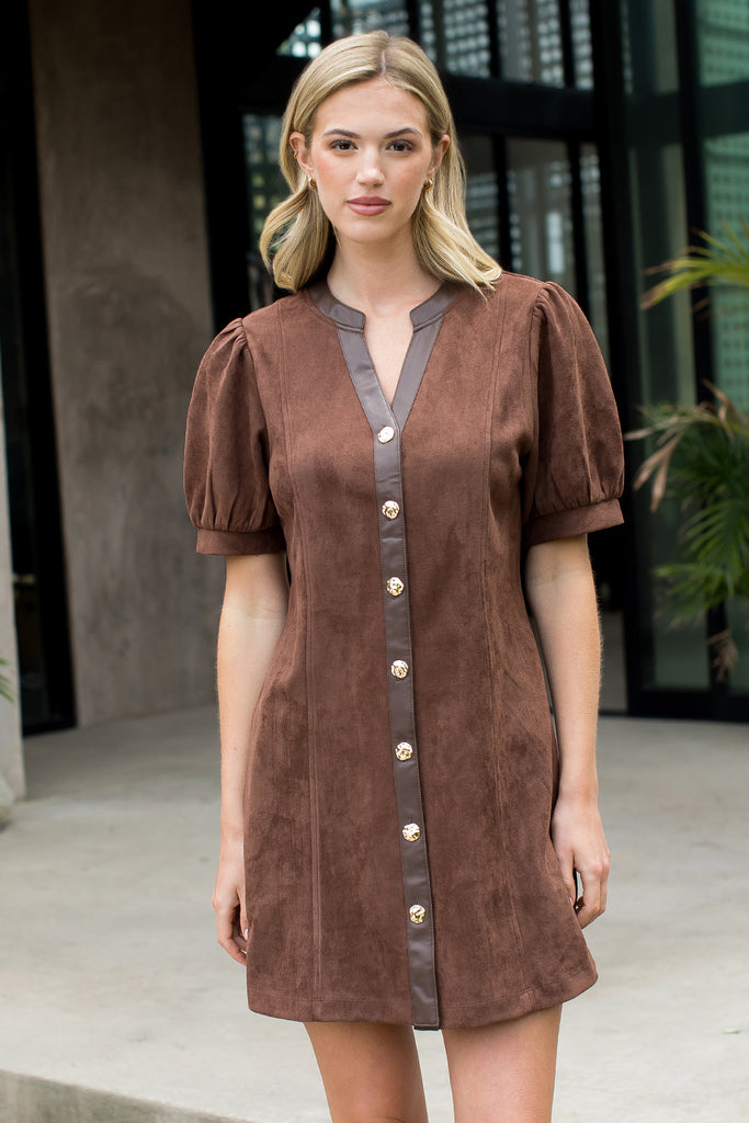 Chocolate Brown Faux Suede Dress