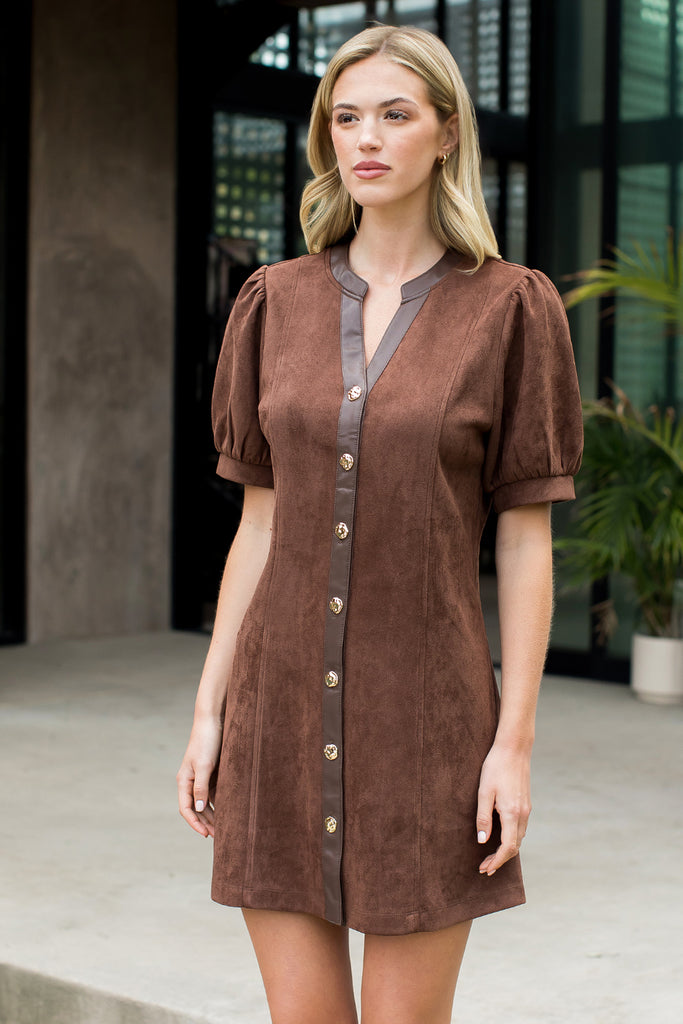 Chocolate Brown Faux Suede Dress