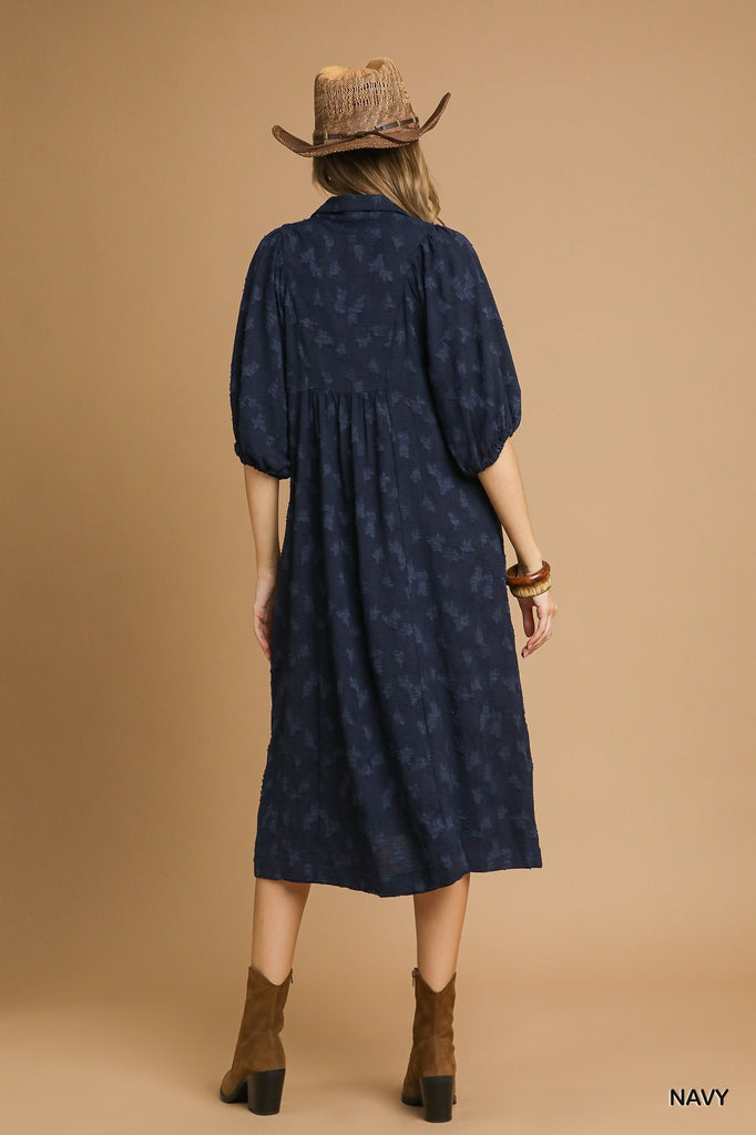 Navy Jacquard V Dress