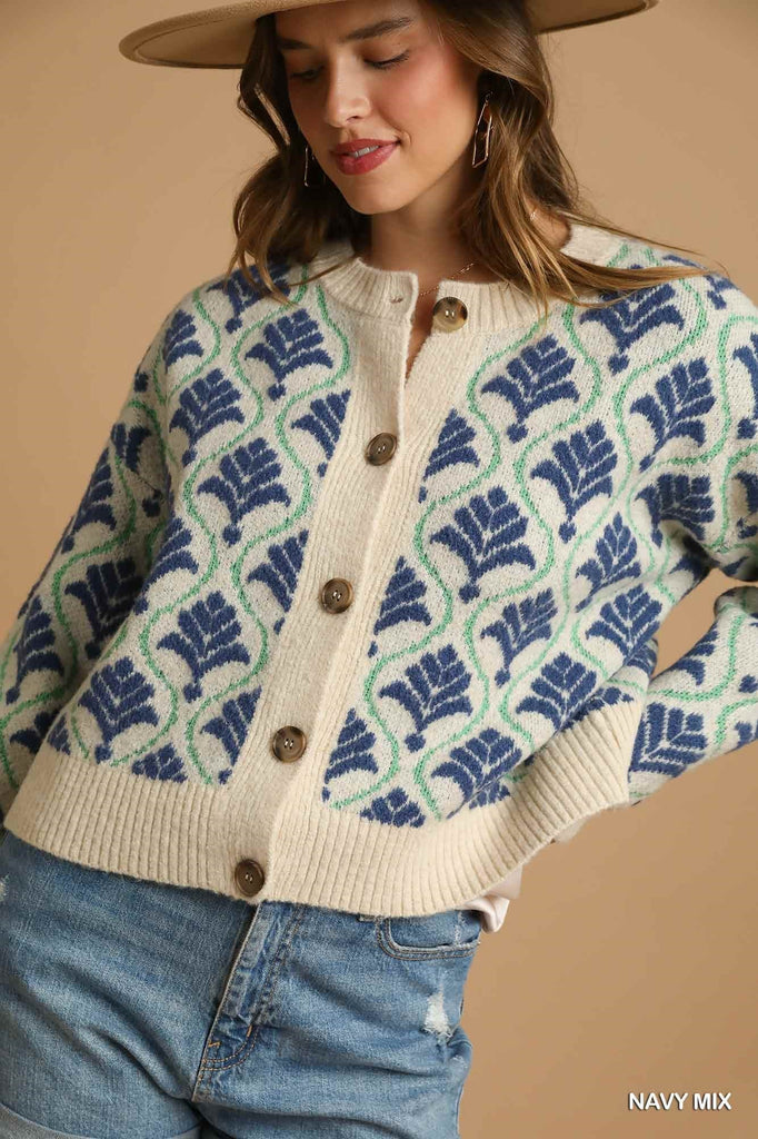 Navy Floral Tile Cardigan
