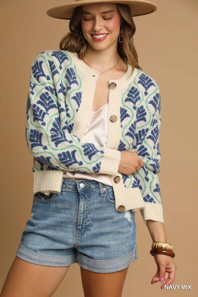 Navy Floral Tile Cardigan