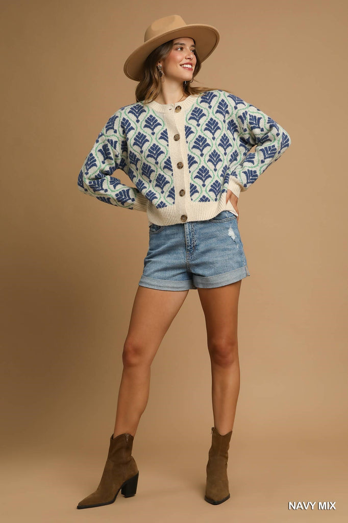 Navy Floral Tile Cardigan