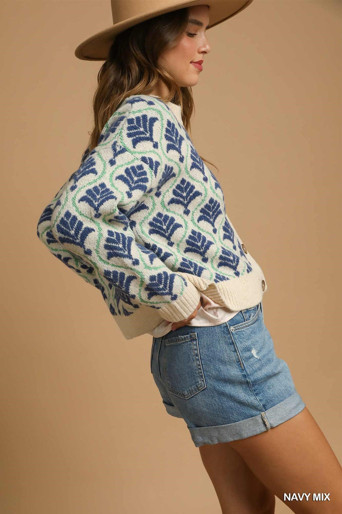 Navy Floral Tile Cardigan