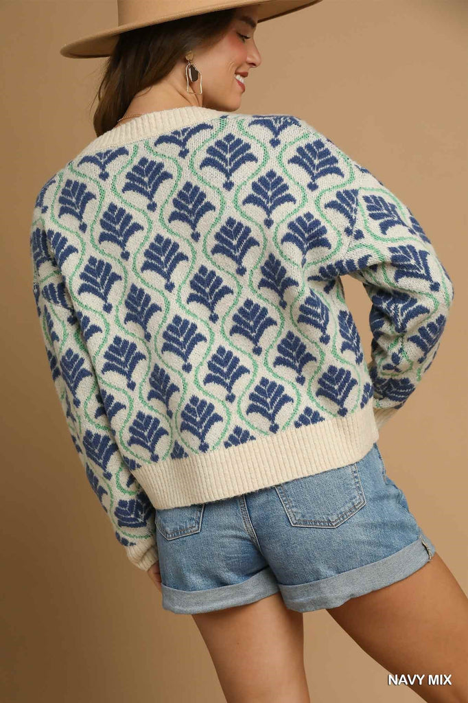 Navy Floral Tile Cardigan
