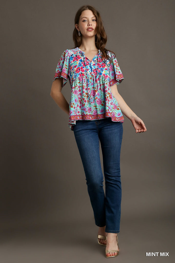 Mixed Print Floral Blouse