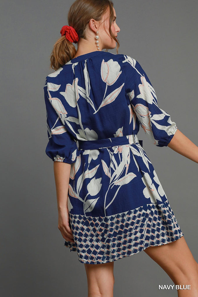 Navy Tulip Bordered Dress