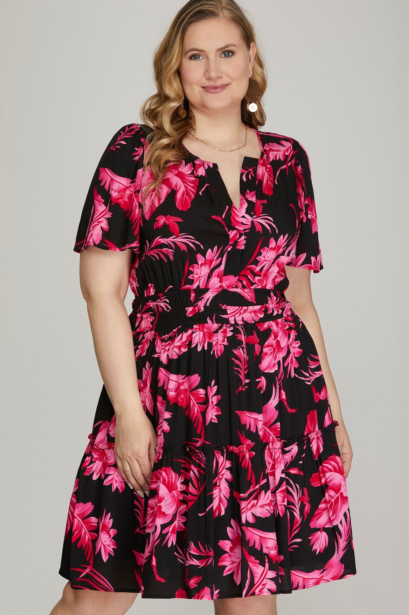 Black Pink Floral Dress XL